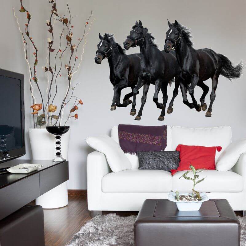 Αυτοκόλλητο τοίχου Τρία μαύρα άλογα