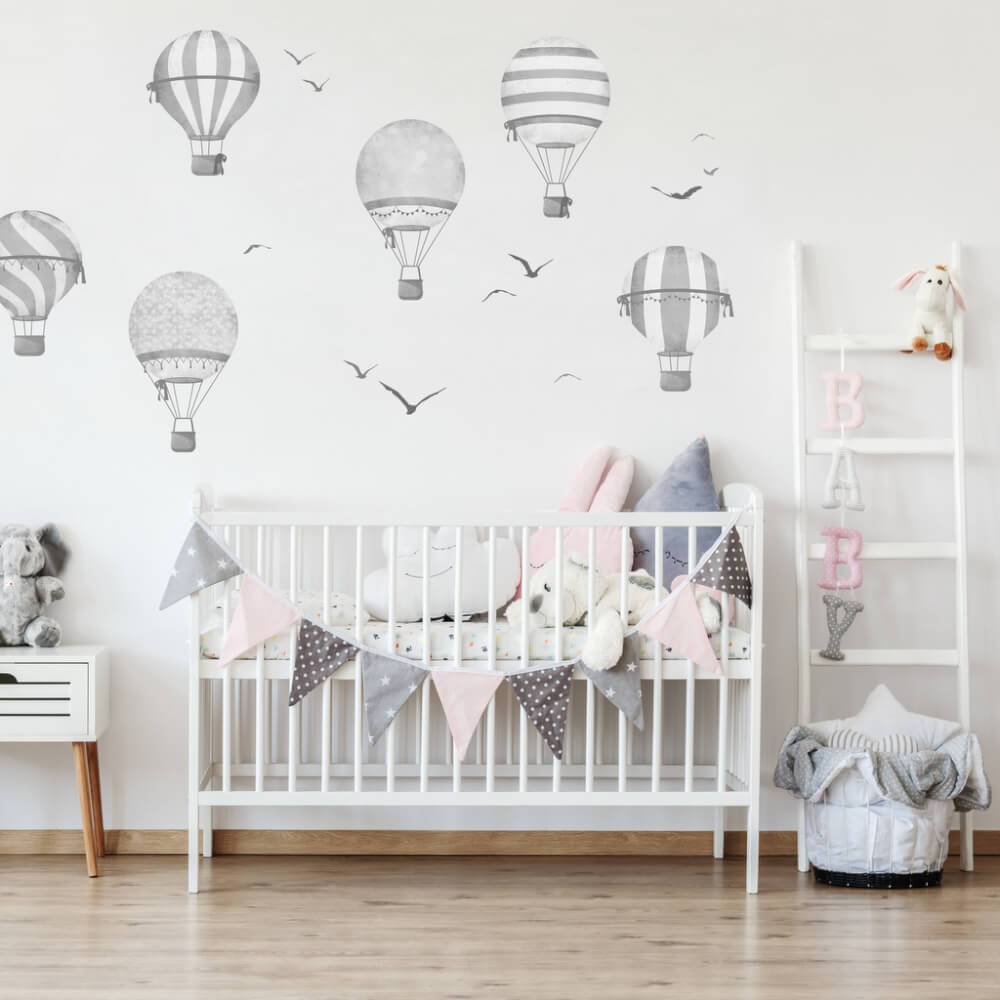 Γκρι αερόστατα - αυτοκόλλητα τοίχου παιδικού δωματίου
