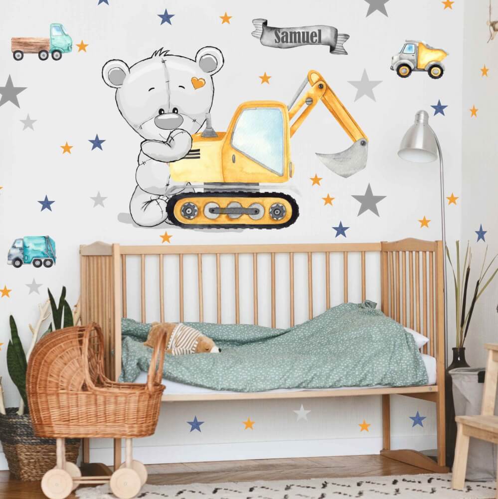 Παιδικά αυτοκόλλητα τοίχου - Aρκουδάκι και αστέρια