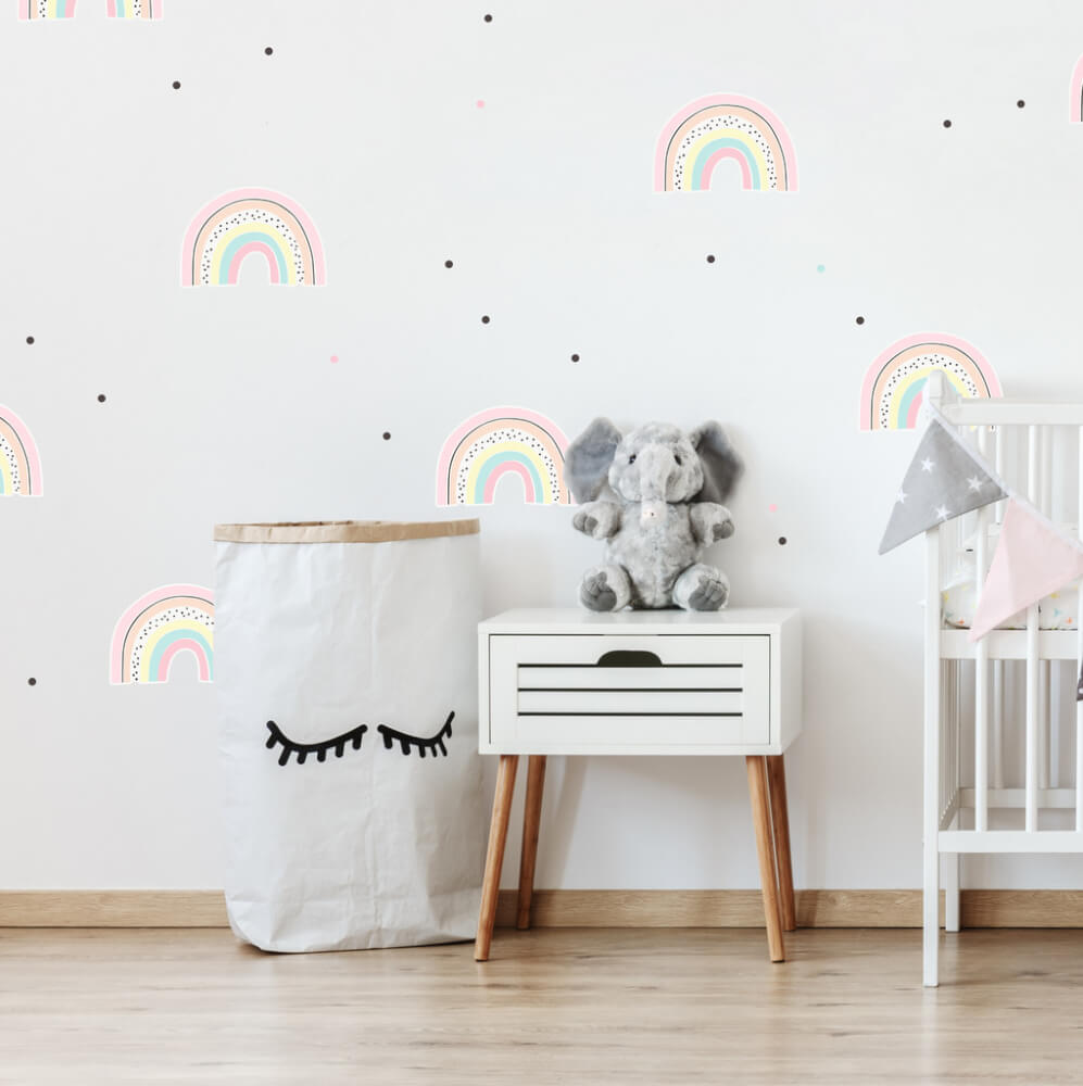 Παστέλ ουράνια τόξα με κουκκίδες - αυτοκόλλητα τοίχου για κορίτσια